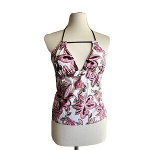 Daisy Fuentes Women's Floral Halter V Neck Swim Tank Top